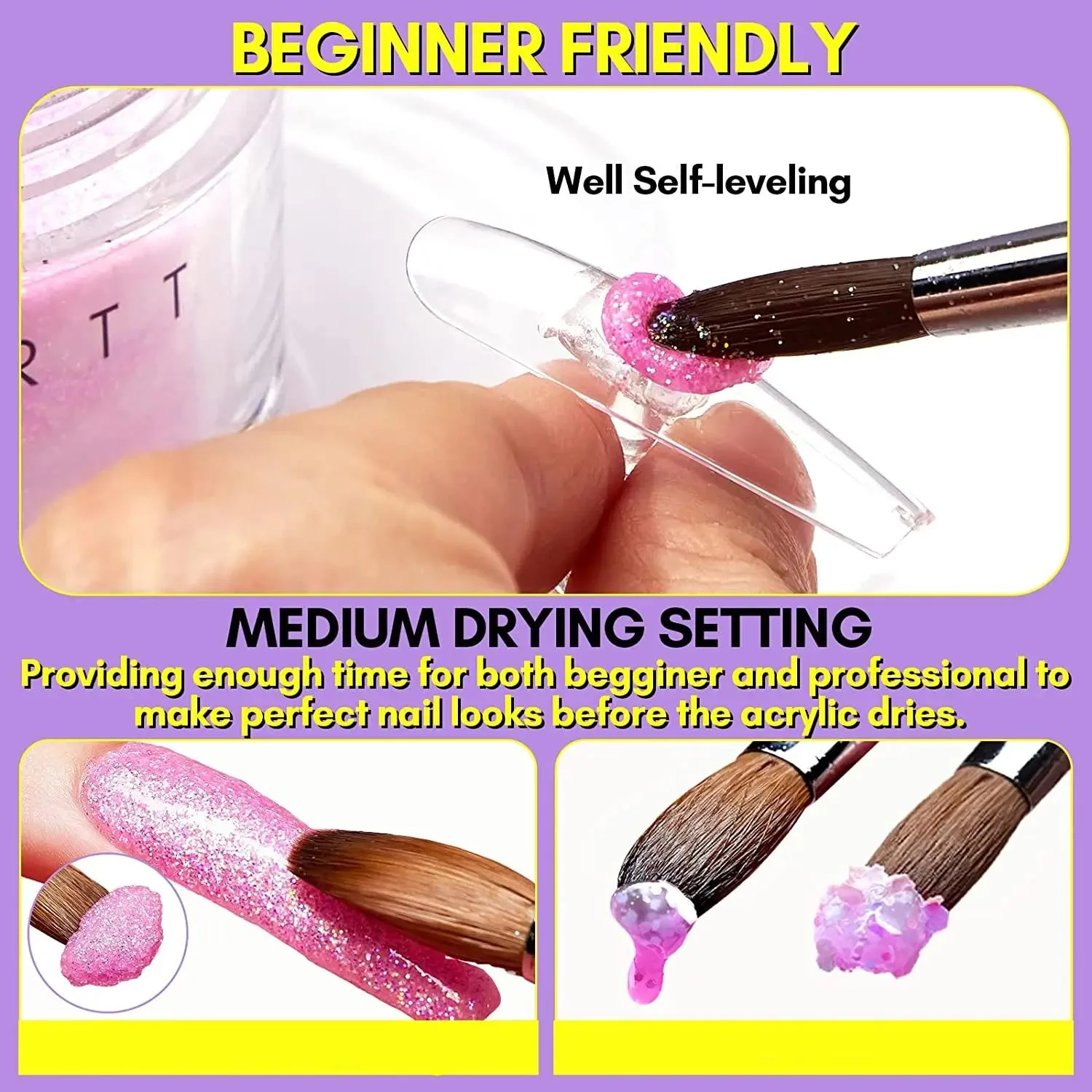 Glitter Acrylic Powder - 2oz for Nail Extension
