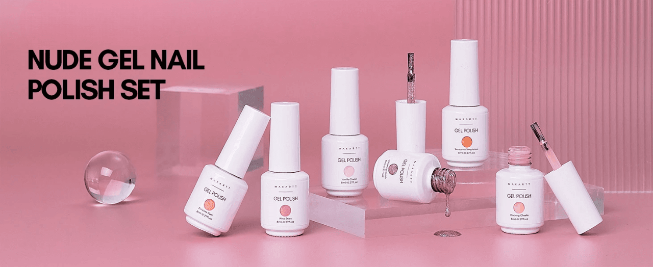 Gel Nail Polish Set 6 Colors 8ML Each Soak off UV LED Nail Varnish Gillter Pink Brown All Seasons DIY Manicure Kit