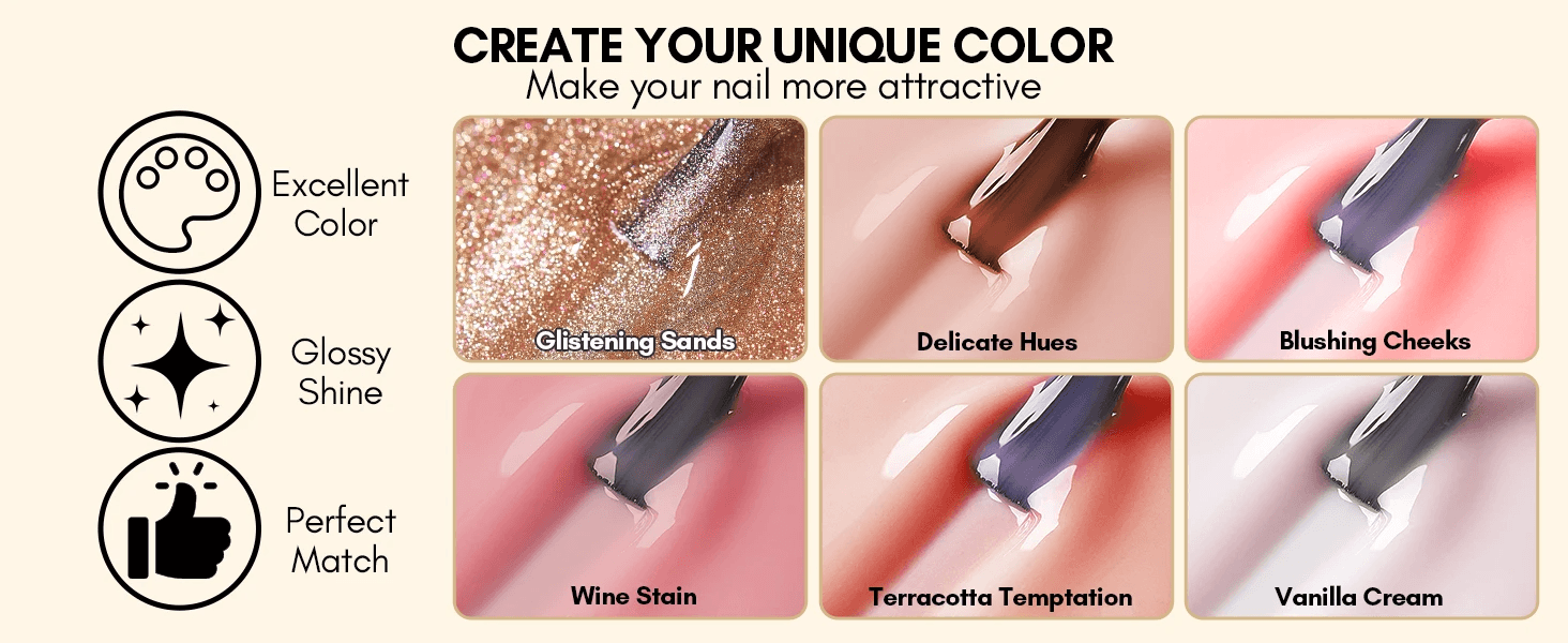 6-Color Glitter Pink & Brown Gel Polish Set (8ml)
