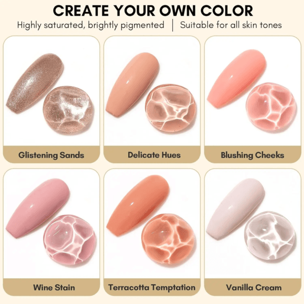 6-Color Glitter Pink & Brown Gel Polish Set (8ml)