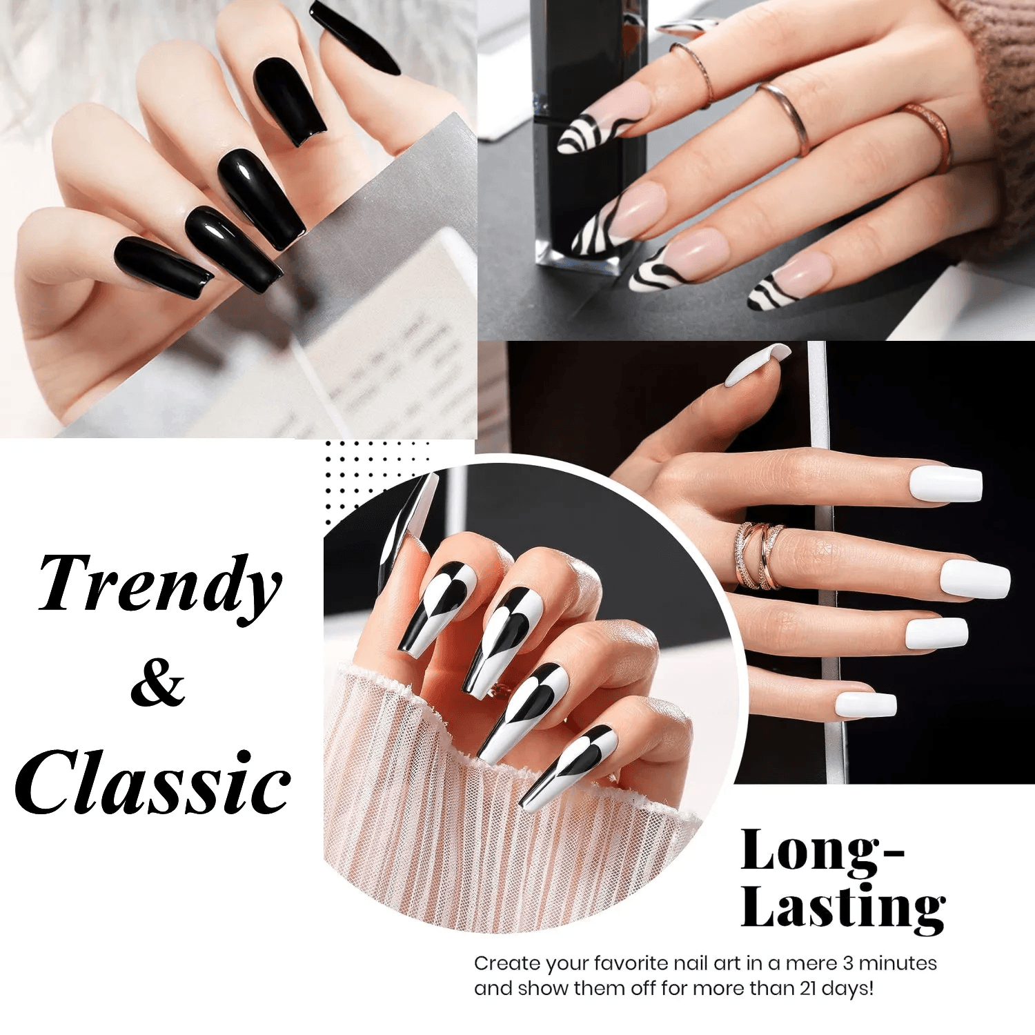 Classic Black & White Gel Polish Set (15ml)