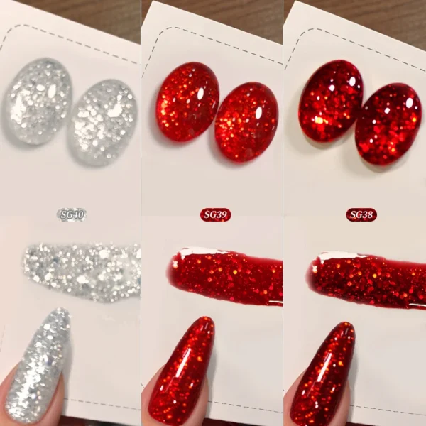 Red Silver Glitter Gel Polish