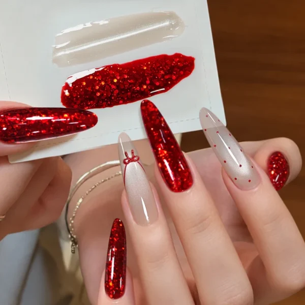 Red Silver Glitter Gel Polish - Image 3