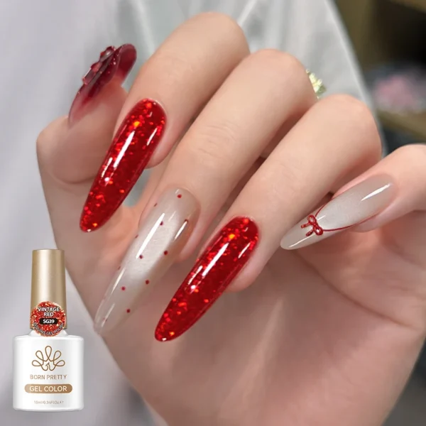 Red Silver Glitter Gel Polish - Image 4